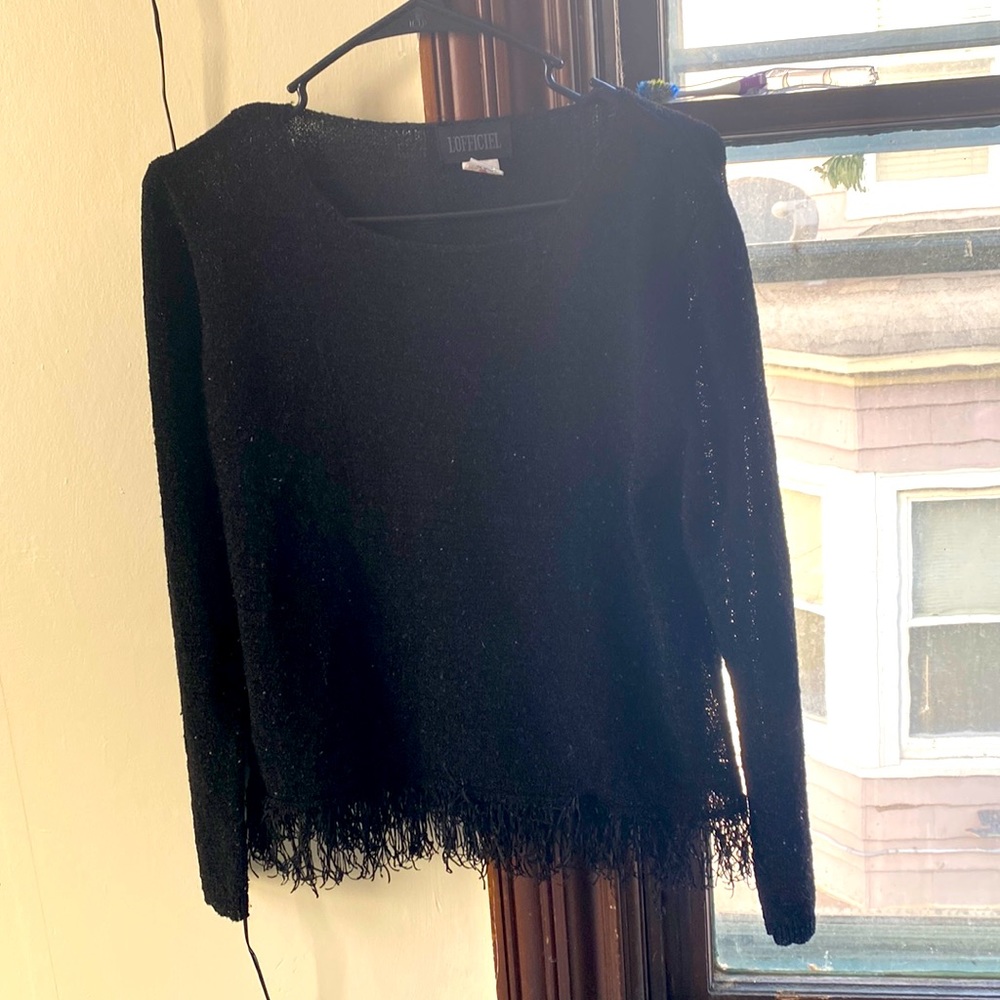L’Officiel Black Fringe Long Sleeve Top